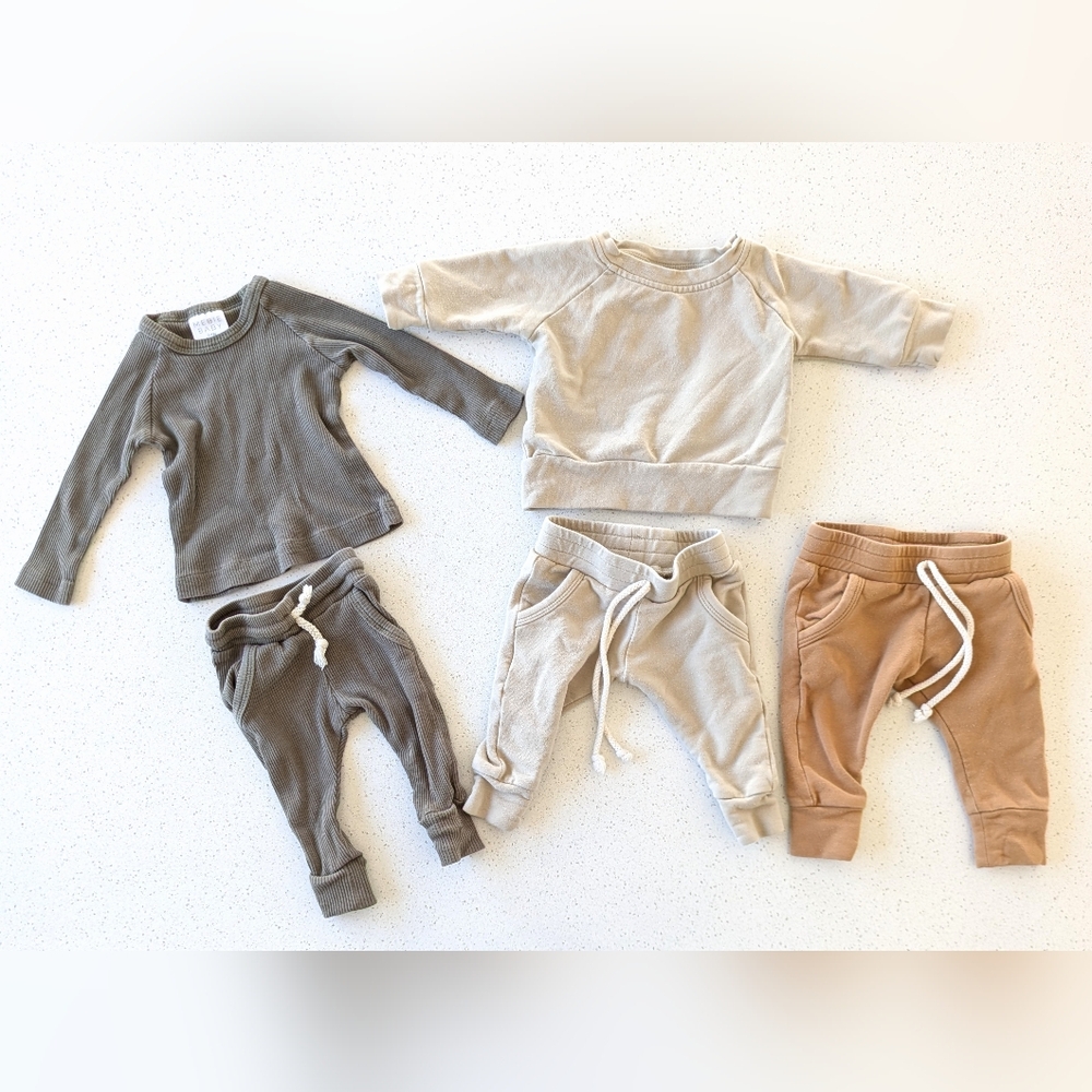 Mebie Baby Soft Jogger Matching Sets - Green, Cream, Tan 0-3 Months